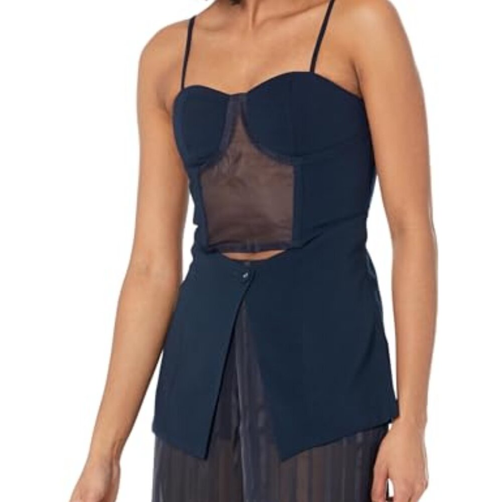 1068 NWT The Drop Women's Sky Captain Organza Inset Long Corset Top M - Picture 2 of 6